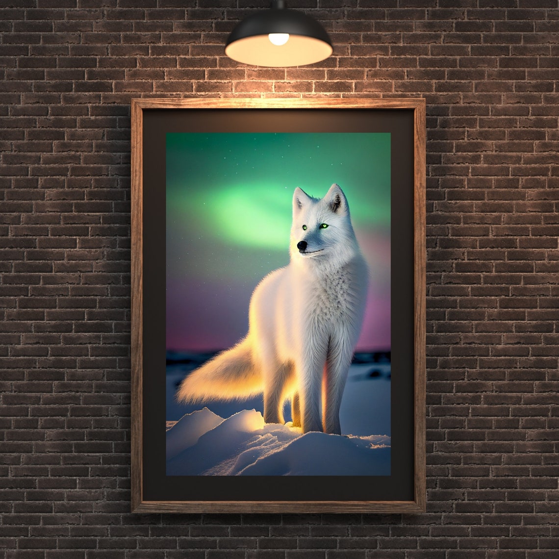 Arctic Fox Under Northern Lights Snowy Night Wildlife Art Poster - Image 3