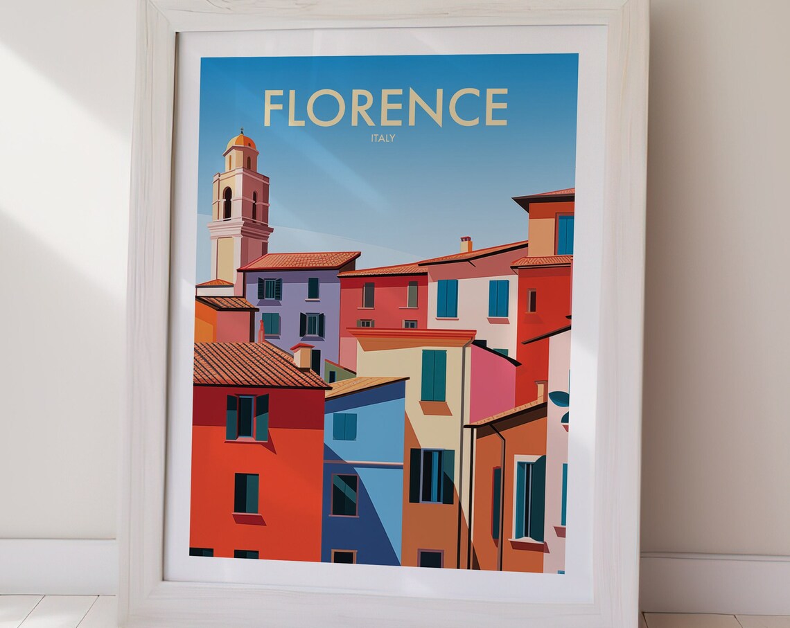 Florence Italy Historic Rooftops Colorful Old Town Travel Poster - Image 3