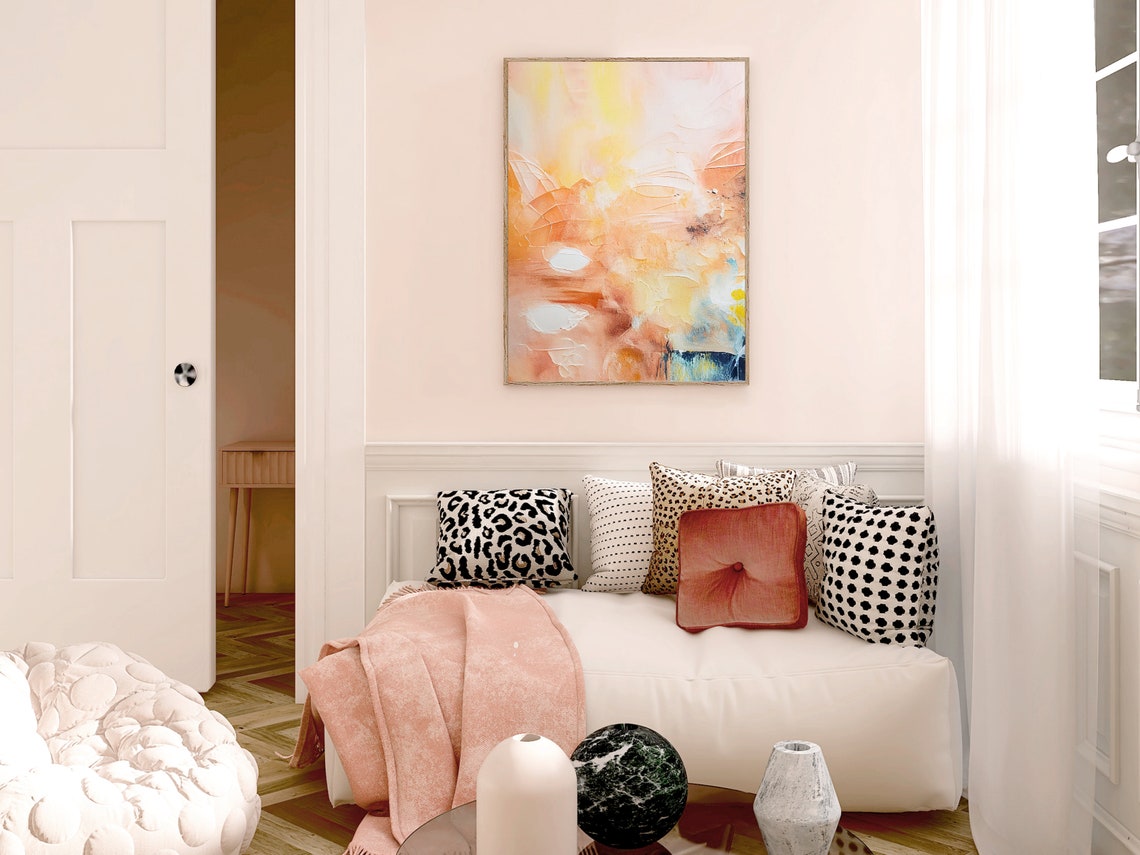 Warm Peach and Cream Textured Impasto Abstract Serene Poster - Image 2