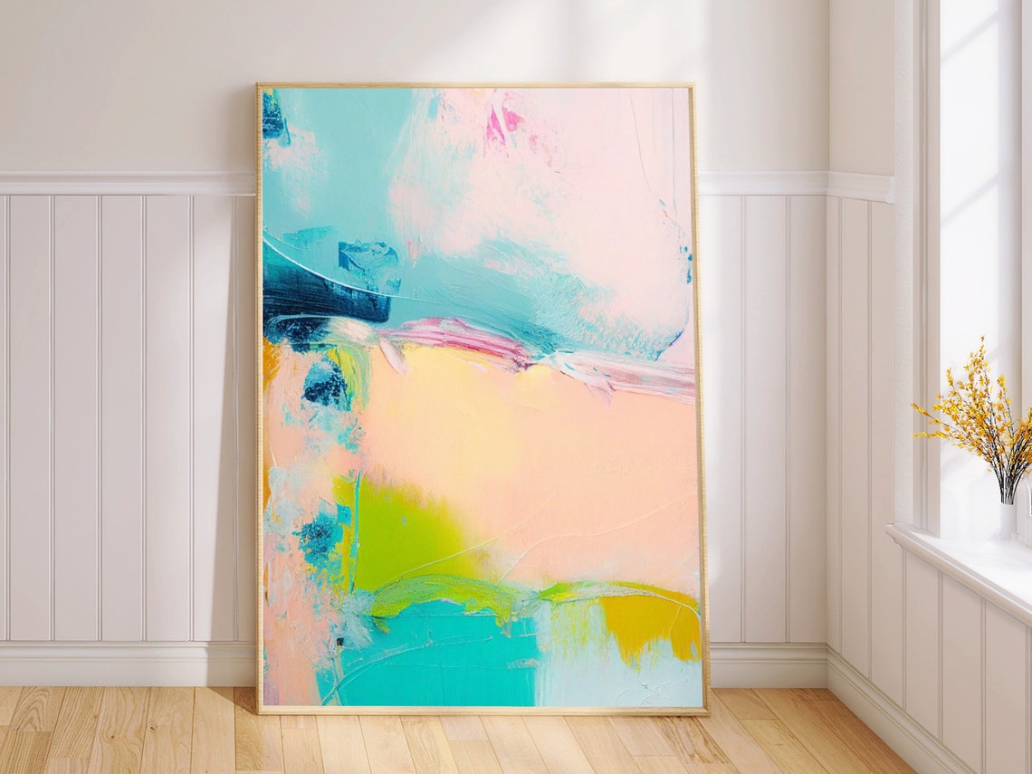 Pastel Peach Teal and Lime Airy Minimal Abstract Calm Poster
