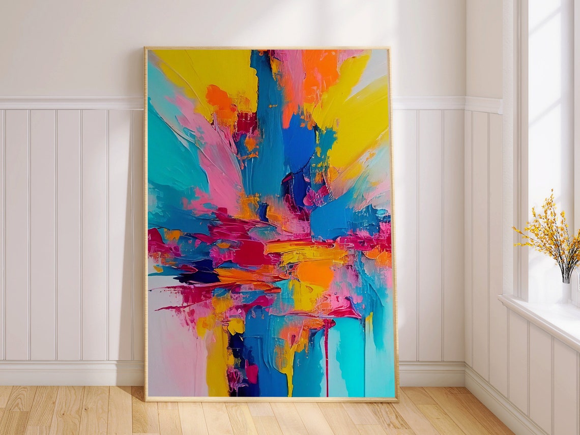 Yellow Teal and Magenta Bold Sweeping Abstract Modern Poster