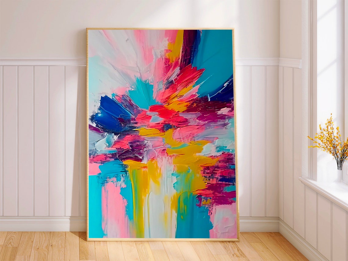 Hot Pink and Teal Impasto Brushstroke Abstract Modern Poster