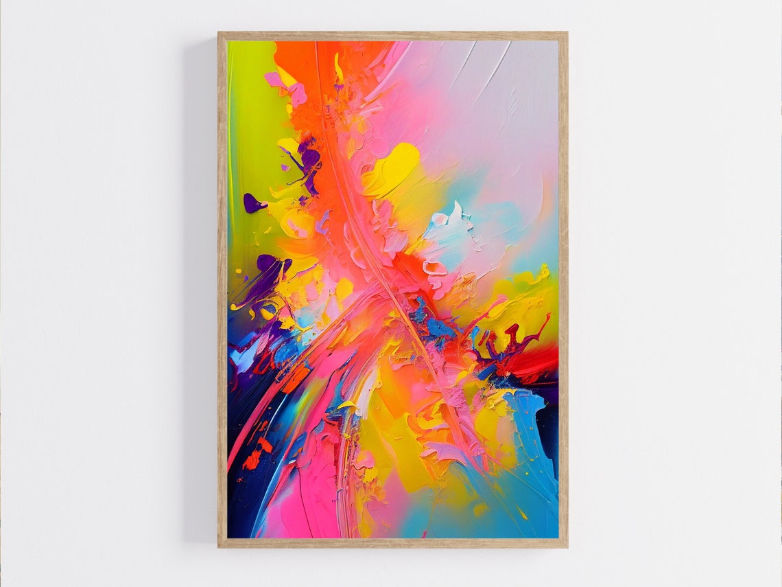 Orange Pink and Gold Diagonal Abstract Expressionist Art Poster - Image 4