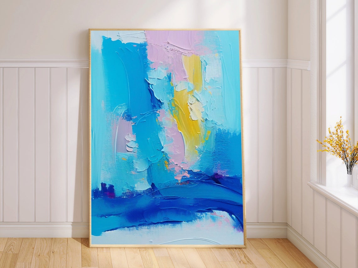 Cobalt Blue and Gold Impasto Abstract Calm Ocean Feel Poster