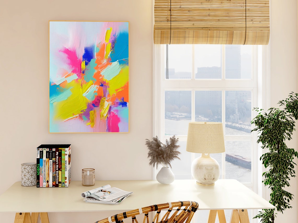 Chartreuse and Coral Vivid Abstract Expressionist Color Poster - Image 3