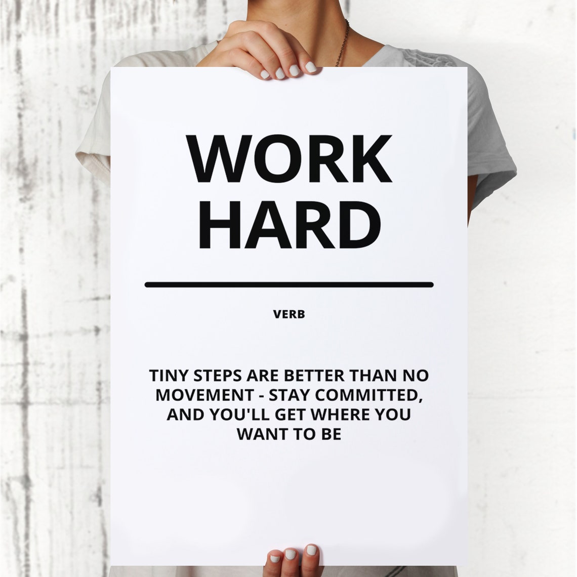 Work Hard Verb Definition White Motivational Quote Decor Poster - Image 2