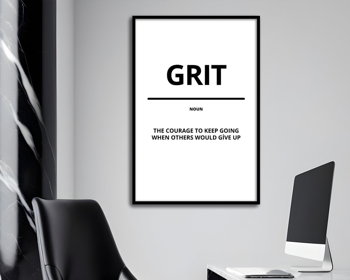 Grit Noun Definition Minimalist Office Motivational Quote Poster
