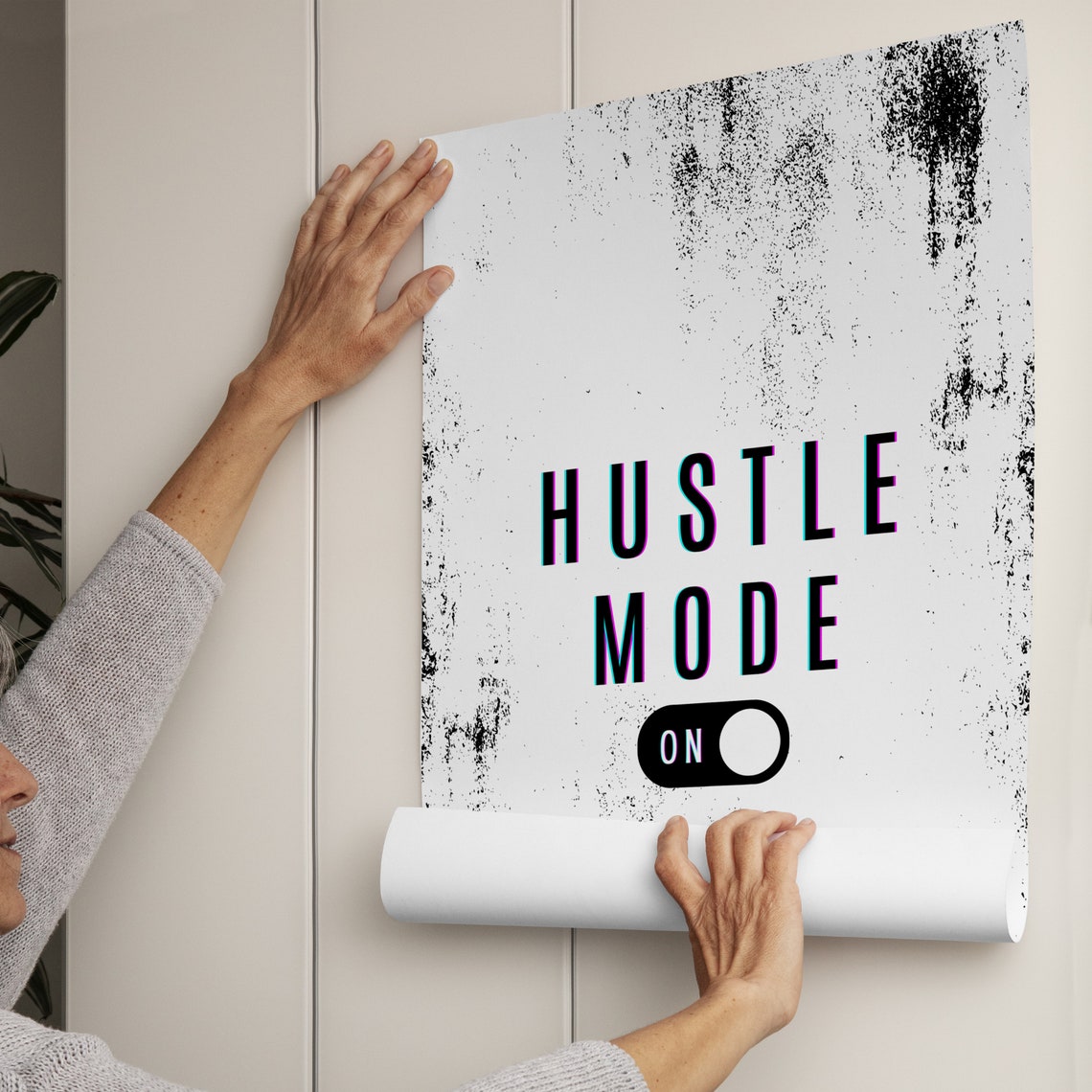 Hustle Mode On Toggle Switch Distressed White Quote Office Poster - Image 2