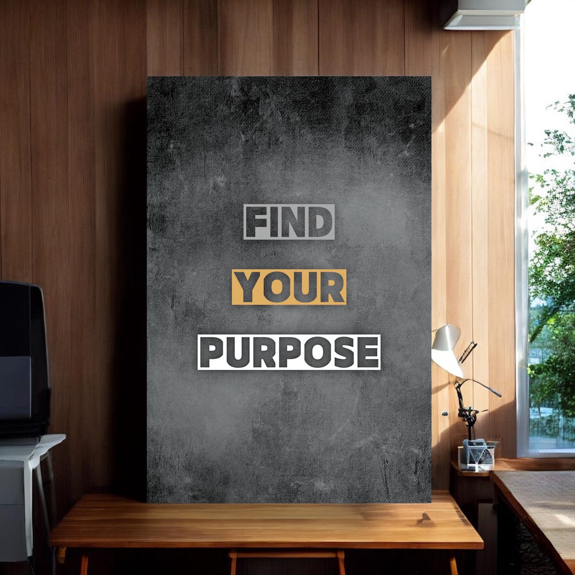 Find Your Purpose Bold Block Letters Gold Accent Grey Wall Art