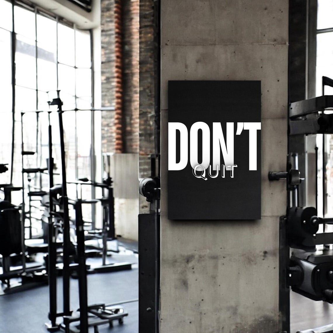 Don't Quit Bold White Lettering Minimalist Black Gym Wall Art