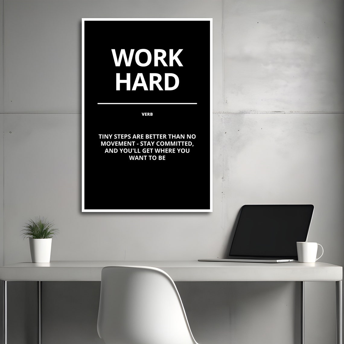 Work Hard Verb Definition Black Motivational Quote Decor Poster - Image 4