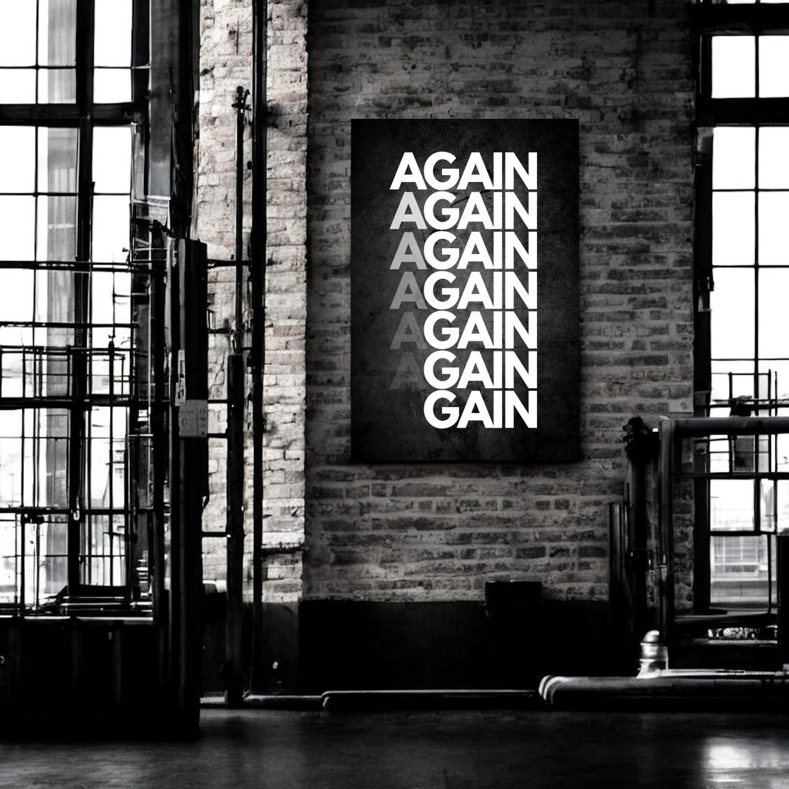 Again Again Gain Again Typographic Black Gym Quote Office Poster - Image 4