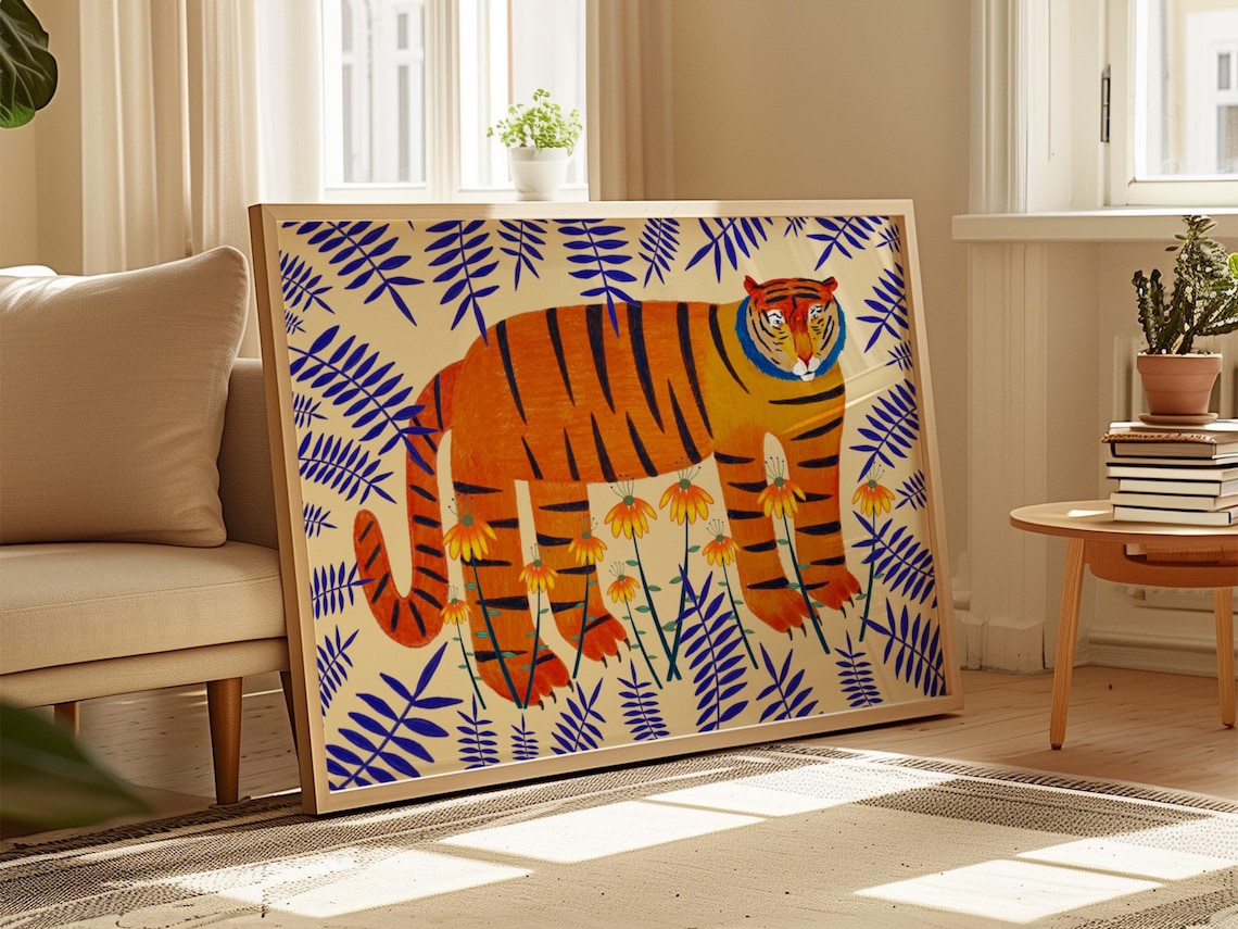 Lucky Tiger Art Print, Bright Home Decor
