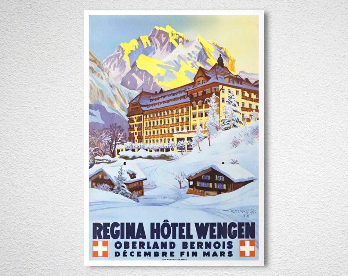 Regina Hotel Wengen Switzerland Vintage Travel Poster - Image 2