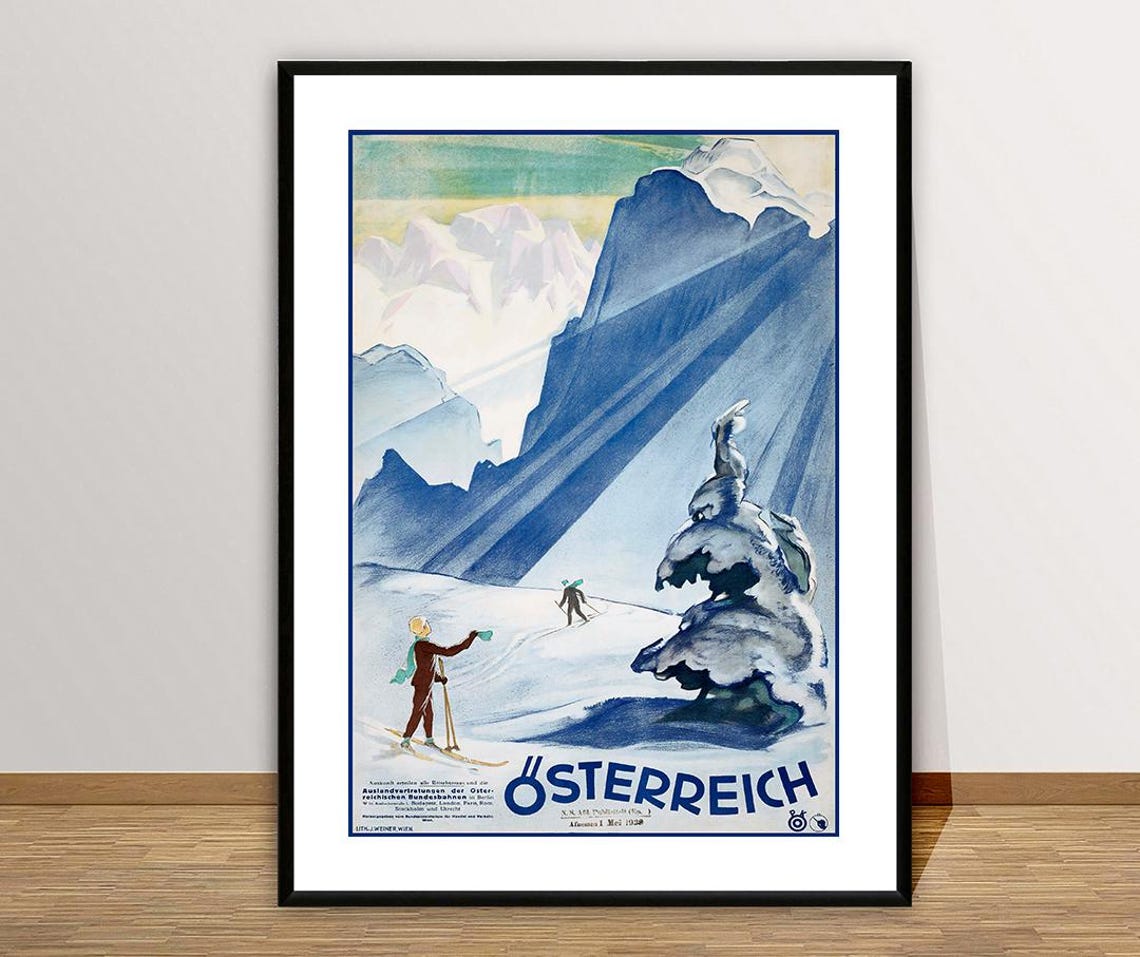 Österreich 1928 Vintage Austrian Moonlit Skiers Slope Poster - Image 2