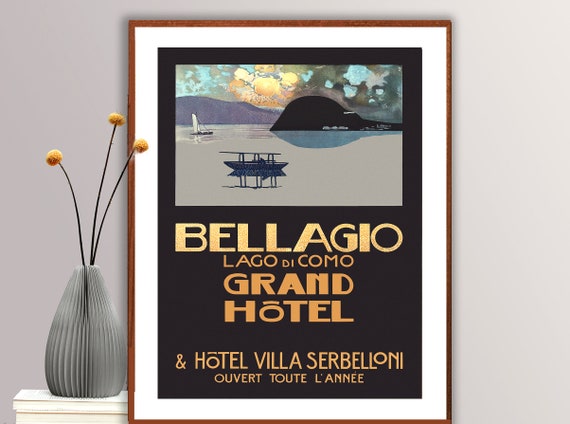 Bellagio Lago Di Como Grand Hotel Vintage Travel Poster Poster Paper Or Print Gift Idea Wall Decor