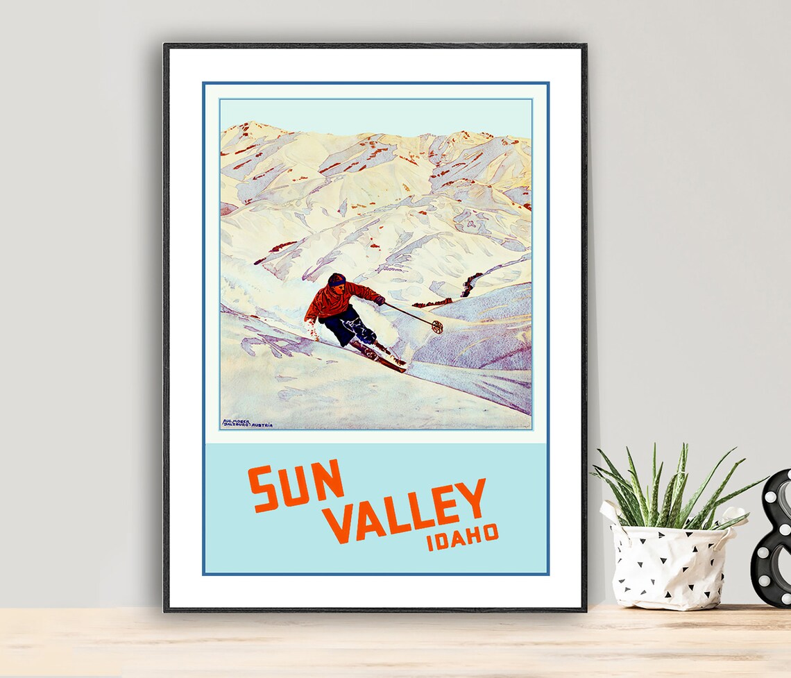 Sun Valley Idaho Vintage Skiing Travel Poster