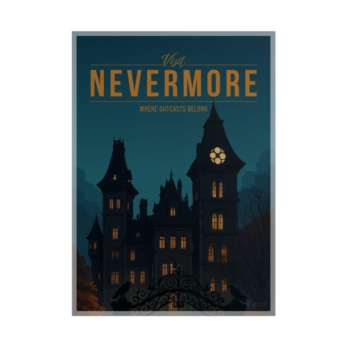 Visit Nevermore Academy Wednesday Gothic Castle Travel Poster