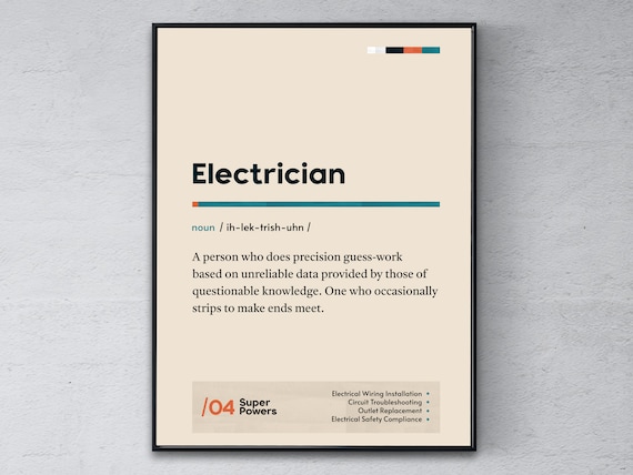 Electrician Definition Funny Trade Gift Dictionary Wall Poster