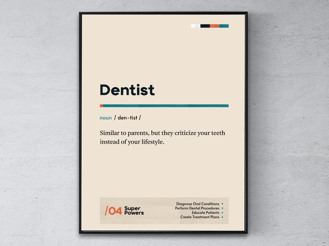 Dentist Funny Definition Poster Teal Dentist Office Graduation Gift