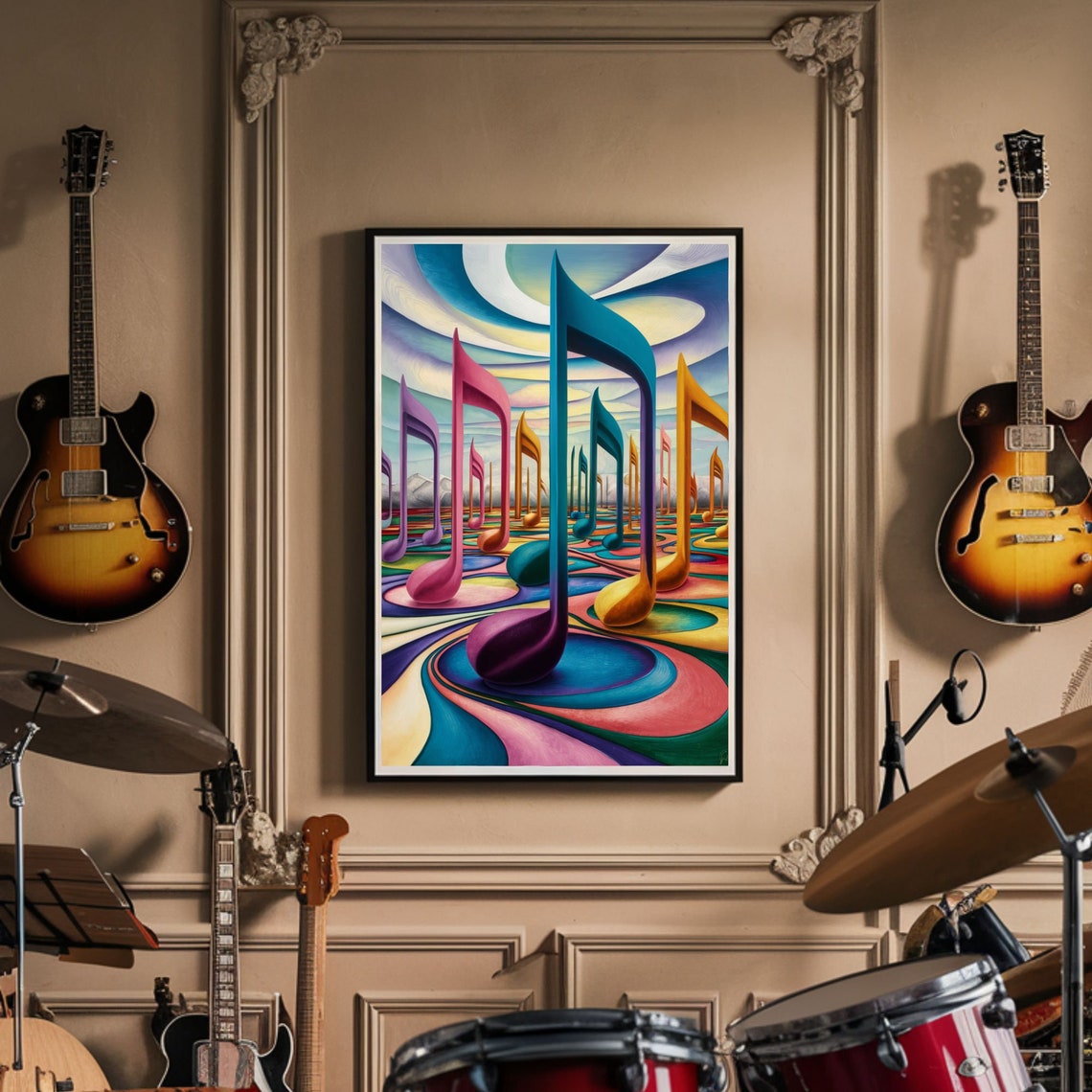 Surreal Colorful 3D Music Notes Rainbow Dreamscape Art Poster - Image 2