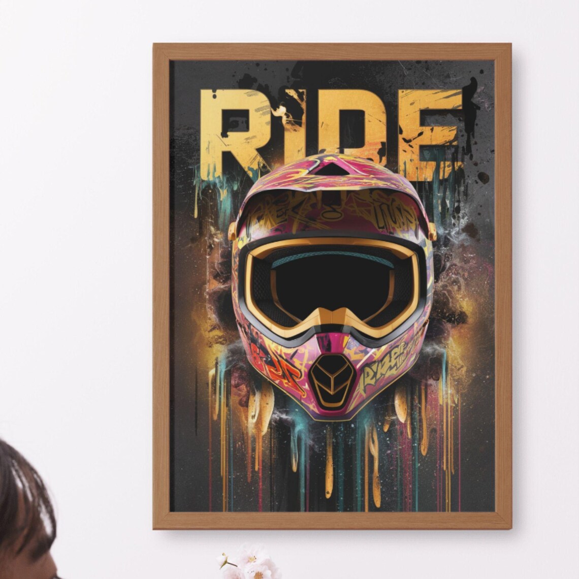 Graffiti Motocross Helmet With RIDE Text Dirt Bike Motorsport Poster - Image 3