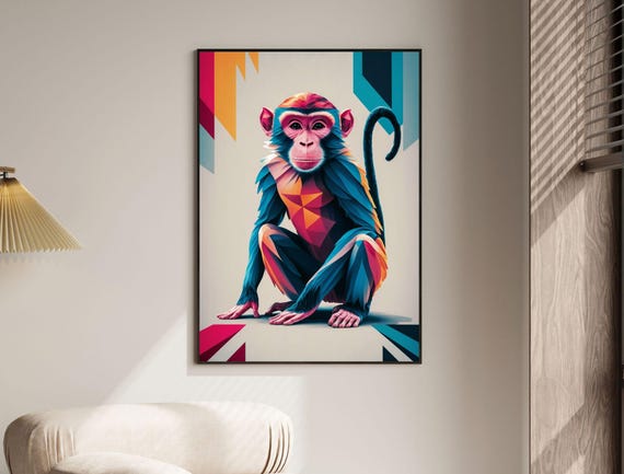 Vibrant Abstract Monkey Artwork Colorful Geometric Wall Art Modern Minimalist Design Illustration For Home Decor
