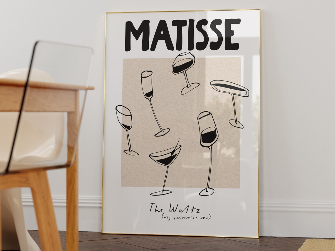 Matisse Style Wine Glass Line Drawing The Waltz Neutral Poster - Image 2