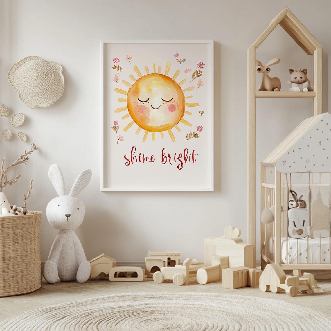 Shine Bright Smiling Sun Cheerful Watercolor Whimsical Kids Poster - Image 4