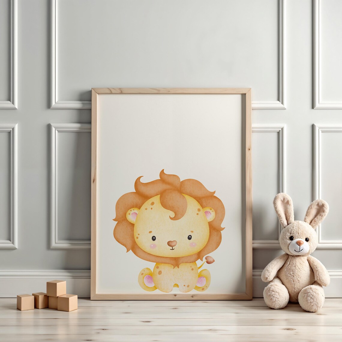 Cute Baby Lion Watercolor Portrait Safari Themed Nursery Poster - Image 3