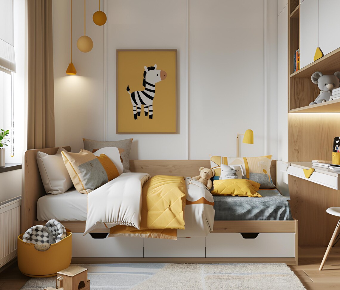 Cute Baby Zebra On Mustard Yellow Safari Nursery Wall Decor Poster - Image 5