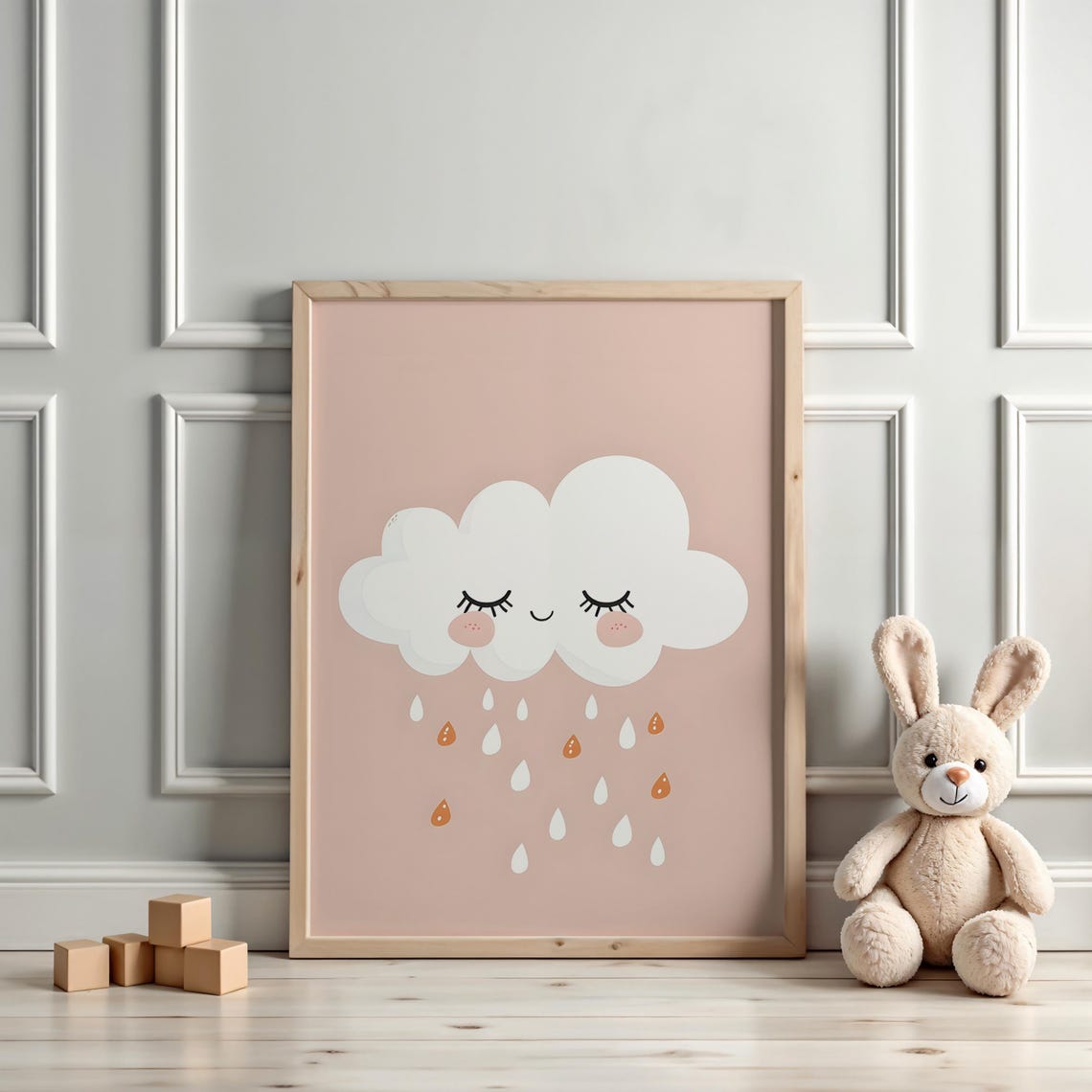 Adorable Blush Cloud Wall Art Cute Rainy Day Nursery Print For Kids Room Decor - Image 3