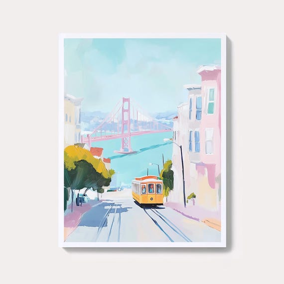 Golden Gate Bridge And Cable Car Pastel San Francisco Poster