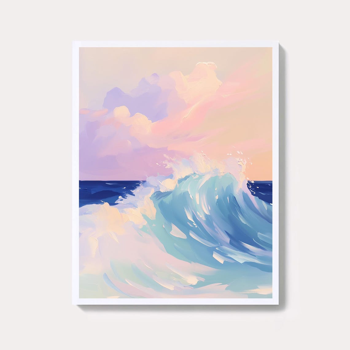 Stormy Ocean Wave Pink Sunset Seascape Curling Wave Art Poster