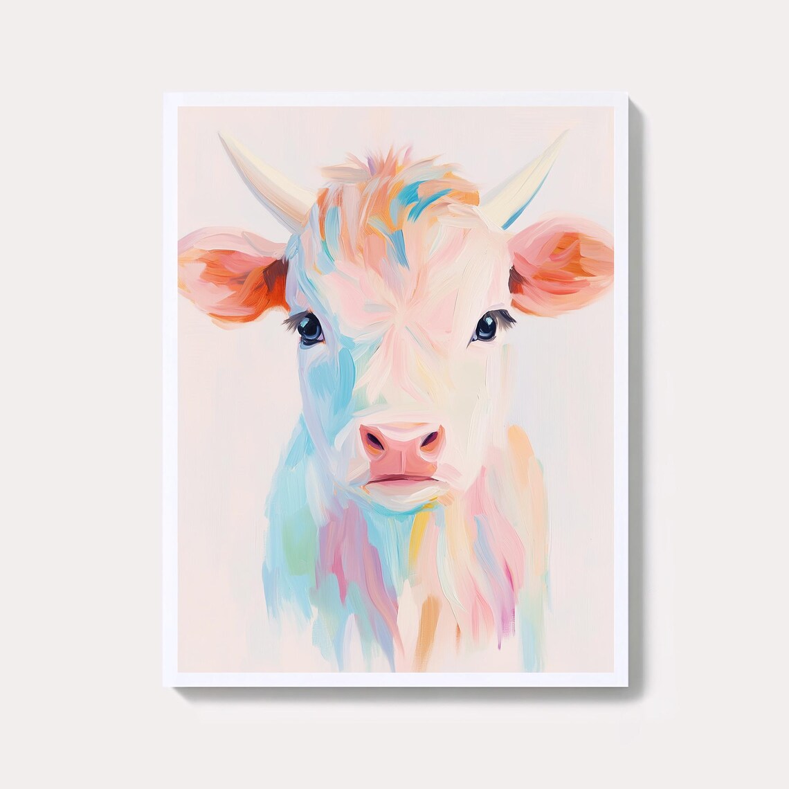 Pastel Highland Calf Portrait Cute Baby Cow Nursery Wall Art