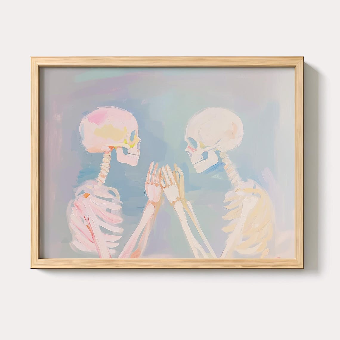 Halloween Skeleton Painting Spooky Moody Wall Art Print Funny Frame Pastel Goth Decor