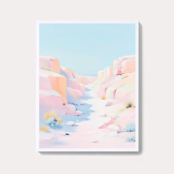 Pastel Canyon Painting Minimalist Desert Wall Art Print Dreamy Landscape