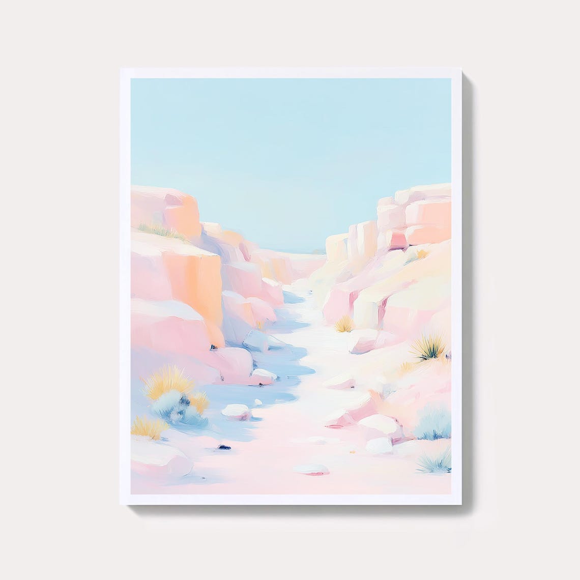 Pastel Pink Desert Canyon with Red Sun Minimalist Landscape Poster