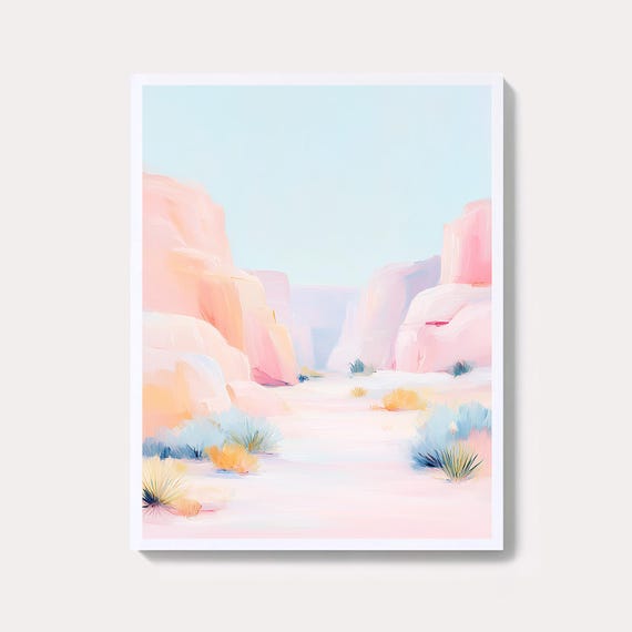 Pastel Canyon Desert Landscape Painting Minimalist Wall Art Print Southwestern