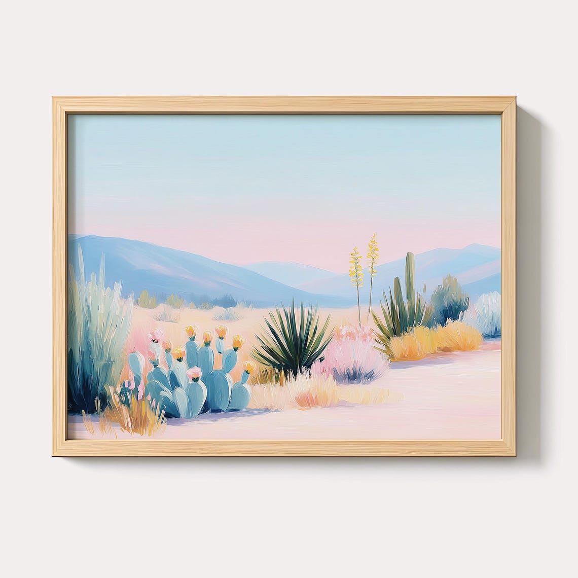 Blue Cactus Garden Dawn Pastel Desert Plants Landscape Poster