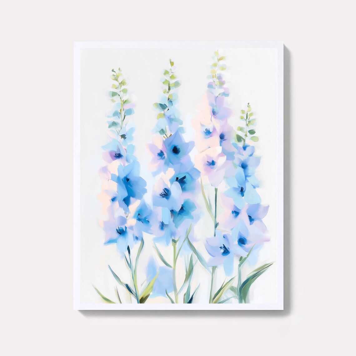Soft Blue Delphinium Blossoms Pastel Floral Watercolor Art Poster