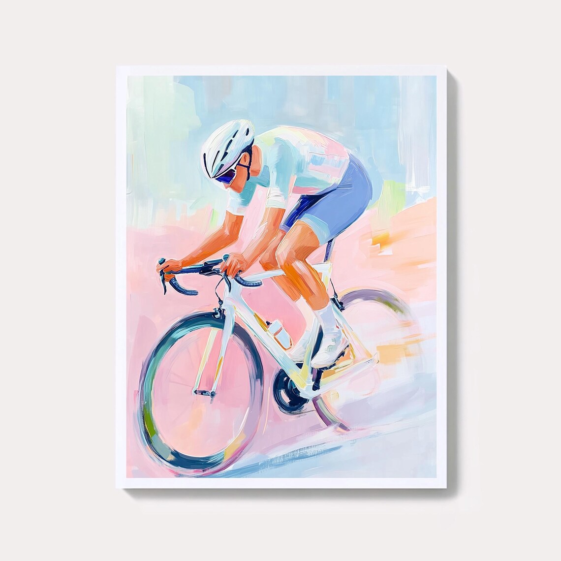 Pastel Watercolor Road Bike Cyclist Racing Painting Sports Poster