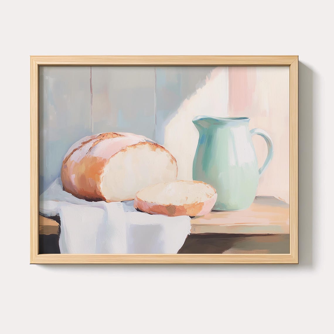 Fresh Sourdough Loaf With Mint Ceramic Pitcher Still Life Art Poster