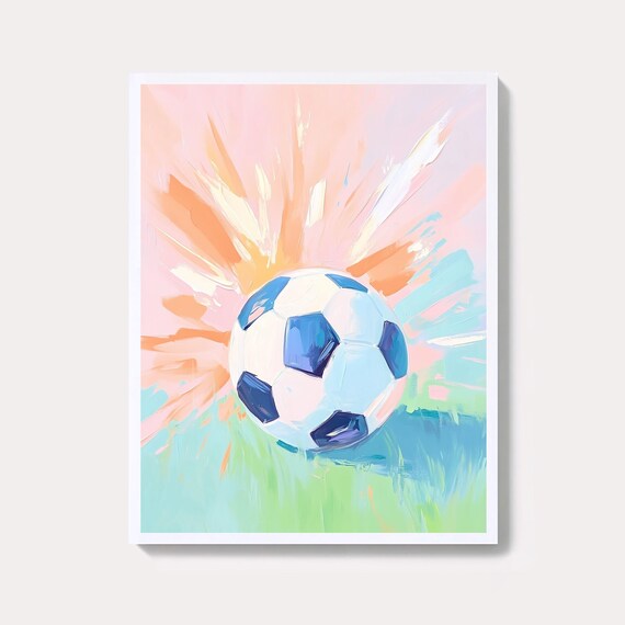 Watercolor Soccer Ball Pastel Playful Kids Room Sport Wall Poster