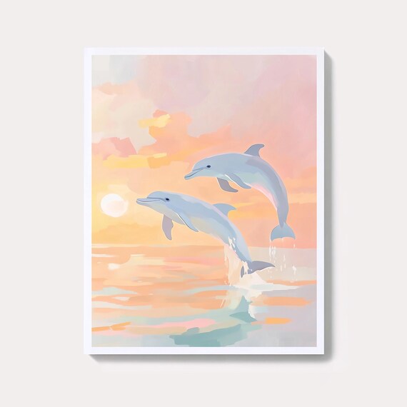 Pastel Dolphin Painting Colorful Coastal Wall Art
