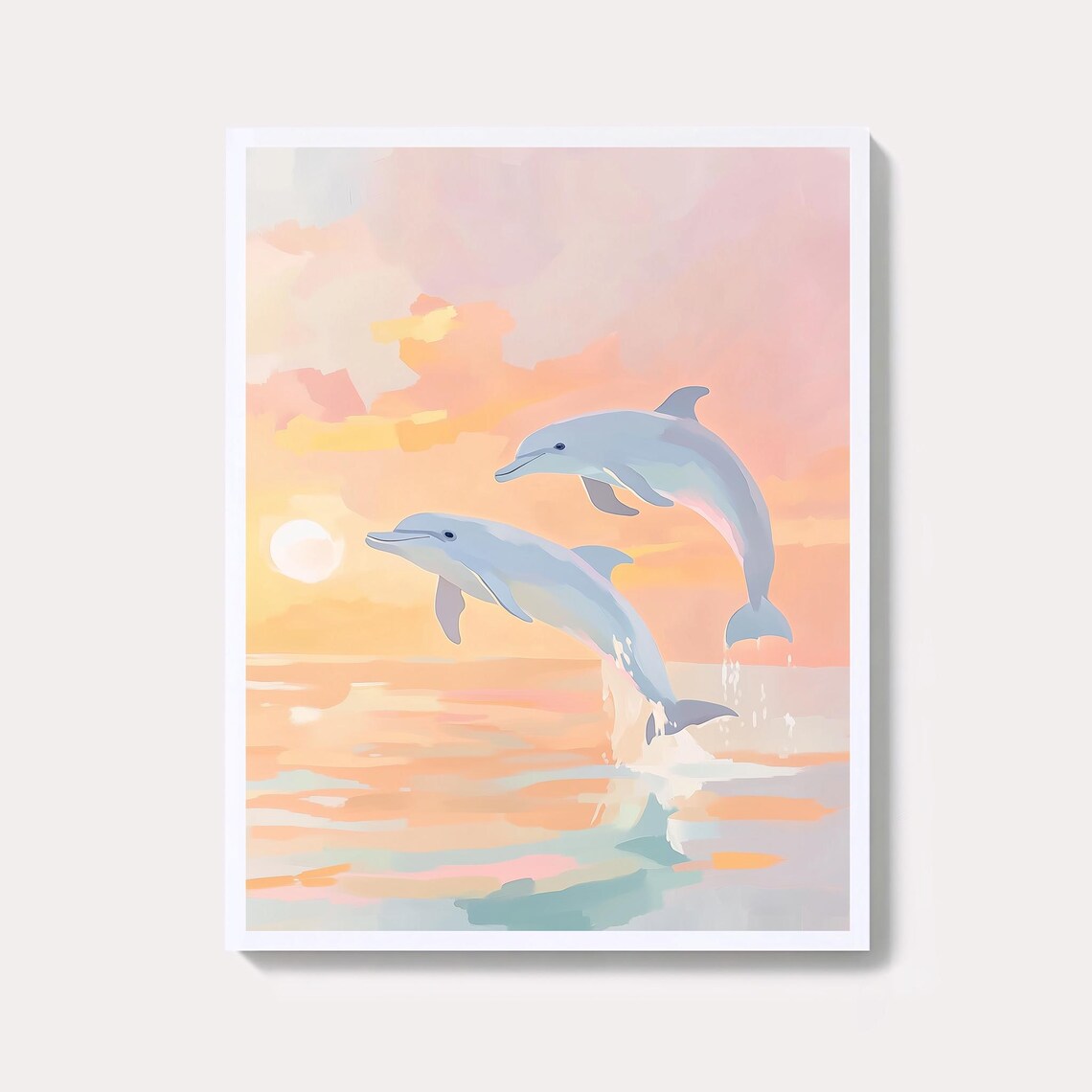 Pastel Dolphin Painting Colorful Coastal Wall Art