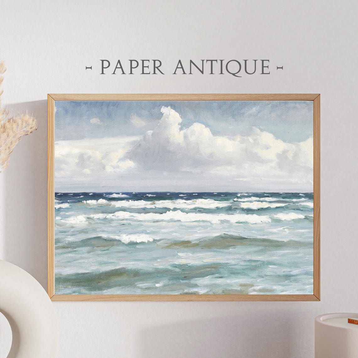 Ocean Waves Impressionist Seascape Blue Clouded Sky Painting Poster