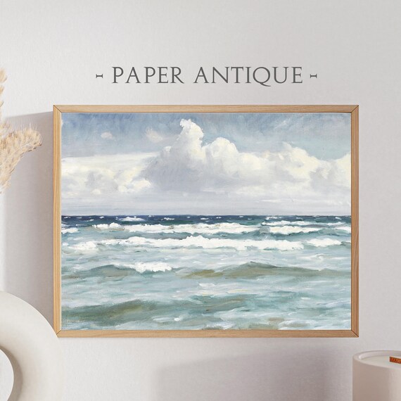 Ocean Waves Impressionist Seascape Blue Clouded Sky Painting Poster