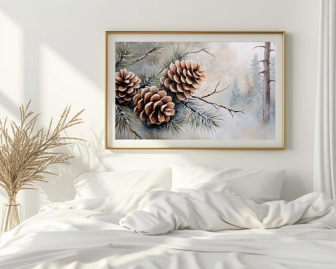 Pine Cone Painting, Rustic Winter Holiday Decor - Image 2