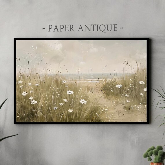 Coastal Dunes Wildflowers with Ocean Breeze Beach Art Poster
